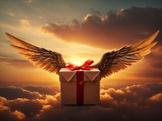 Gift with wings - obrazy, fototapety, plakaty