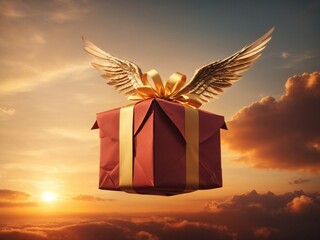 Gift with wings - obrazy, fototapety, plakaty