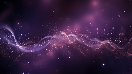 Digital purple particles wave and light abstract background with shining dots stars. - obrazy, fototapety, plakaty