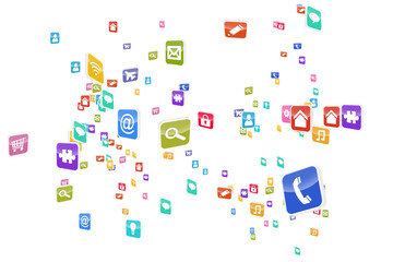 Digital png illustration of many of colourful computer icons on transparent background