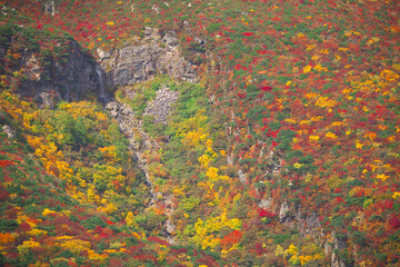 安達太良山の錦絵のように美しい紅葉と上八幡滝