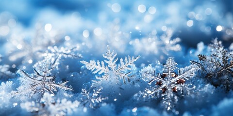Snowflakes in the snow. Winter background. Christmas background.