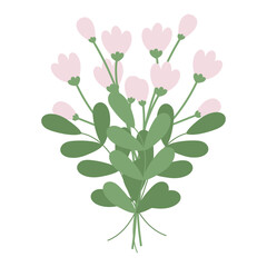 Abstract spring bouquet of twigs and flowers in trendy soft shades green and pink. Hello spring
