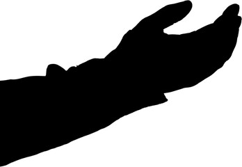 Digital png silhouette image of hand reaching on transparent background