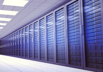 Digital png illustration of server room on transparent background