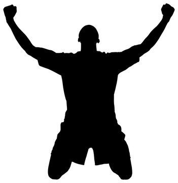 Digital png silhouette image of male football player celebrating on transparent background