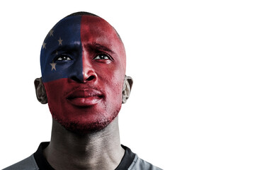 Digital png photo of african american man with flag of samoa on transparent background