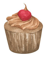 Watercolor painting of dessert. Symbols of Valentine's Day. 