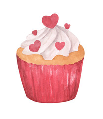 Watercolor painting of dessert. Symbols of Valentine's Day. 
