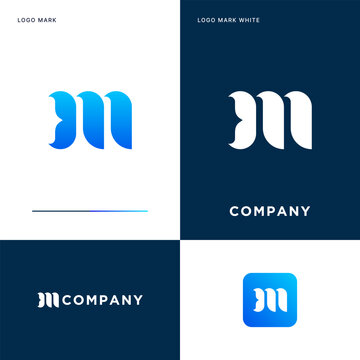 Letter M Logo with Mermaid or Whale tail Template in Vector Icon Illustration Design