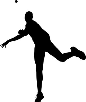 Digital png silhouette image of man throwing ball on transparent background