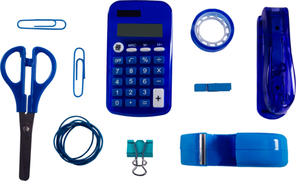 Digital png illustration of blue office equipment with calculator on transparent background - Powered by Adobe