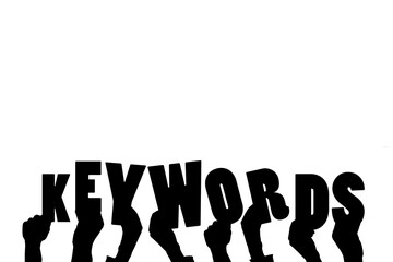 Digital png illustration of hands with keywords text on transparent background