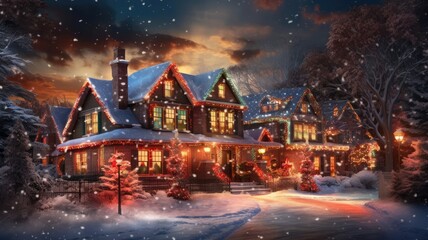 Visualize a neighborhood adorned with synchronized lights, creating a festive and twinkling holiday atmosphere