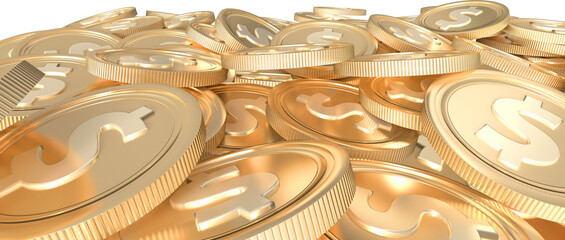 Digital png illustration of golden coins with dollar symbols on transparent background