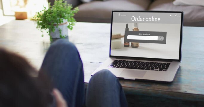 Woman At Table Using Laptop, Online Shopping For Beauty Products, Slow Motion