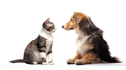 Obraz premium dog and cat isolated on white background