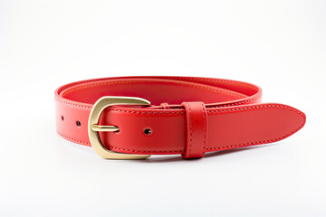 Women leather red belt on white background.