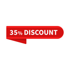 35 Discount In Red Ribbon Rounded Rectangle Shape For Promotion Marketing
