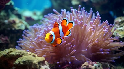 Naklejka na ściany i meble clownfish on reef ai generated