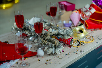 Busy tables in the room after the New Year's 2024 party closed down.