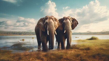 Fototapeta na wymiar elephants in the river 