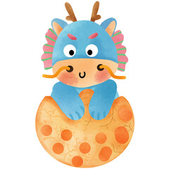 Dragon cartoon character in eggshell