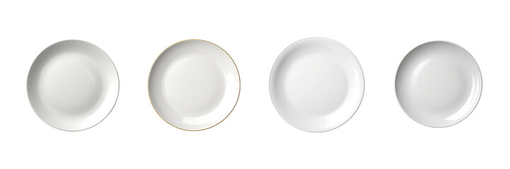 set of A white plate on a table isolated on transparent or white background