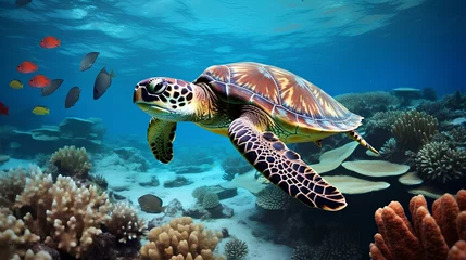 Schilderijen op glas turtle swimming in the sea © Ilham