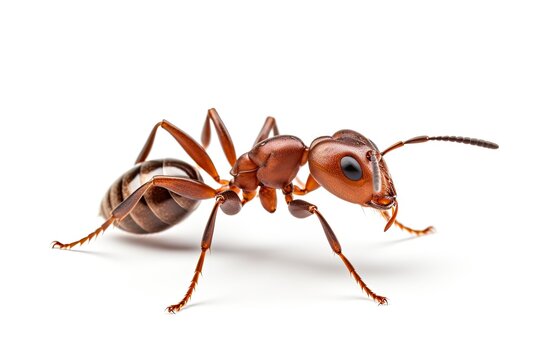 close up brown ant isolated on a white background