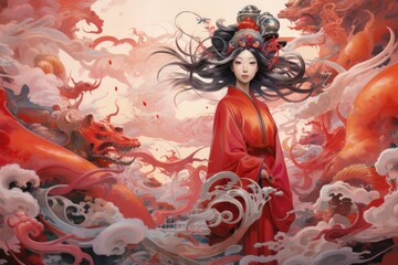 Symbolic abstraction with elements of Chinese mythology 