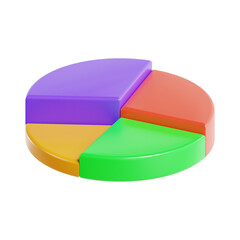 3d pie chart, 3d render icon illustration, transparent background, business and finance