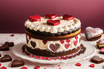 Obraz na płótnie Canvas valentine chocolate cake with heart