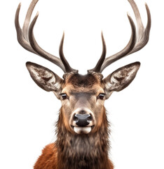 Front view of a Deer face shot with horns on transparent background
