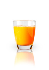 Orange juice in a clear glass.