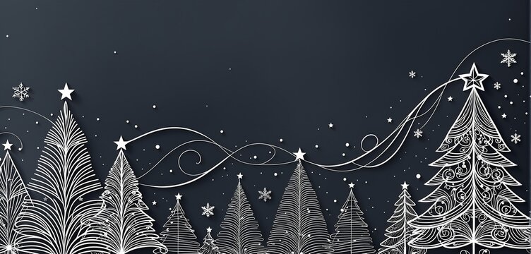 Minimalist christmas line art. Winter forest illustration