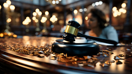 Justice symbols on the table. Law office concept.  - obrazy, fototapety, plakaty