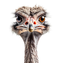 Close up of a head of an ostrich on transparent background