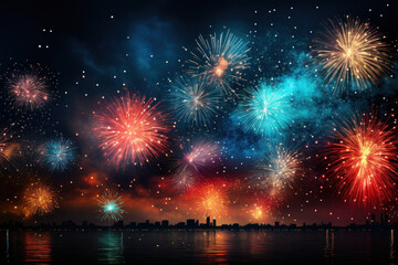 Fototapeta na wymiar Abstract fireworks background with copy space for text