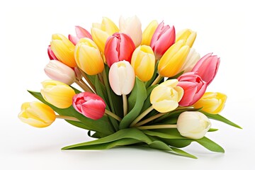 a bouquet of colorful tulips isolated a white background
