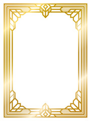 Art Deco decorative gold frame vintage frame line geometric wedding label card frame png transparent background