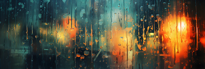abstract colourful background with rain drops running down window glass