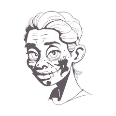 Cartoon zombie monster portrait. Funny and scary female character