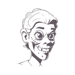 Cartoon zombie monster portrait. Funny and scary female character