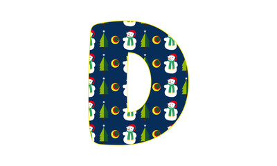 Christmas Alphabet Letter D Isolated  On White Background .