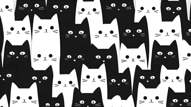 Pattern background with cute white and black cats, Images for wrapping paper and wallpaper, Generative AI