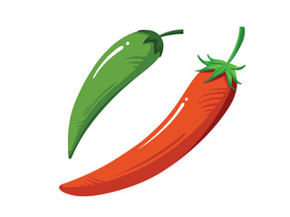 Red and green chili. Cooking spice for hot spicy sensation. Vegetable vector illustration isolated on horizontal white background. Simple flat cartoon art styled drawing.