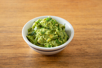 A view of a bowl of guacamole.