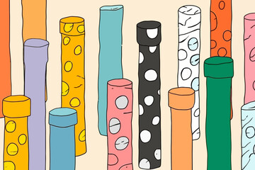 Stone columns quirky doodle pattern, wallpaper, background, cartoon, vector, whimsical Illustration