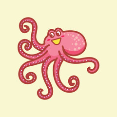 Red octopus cartoon character vector illustration design isolated on white background children book concept